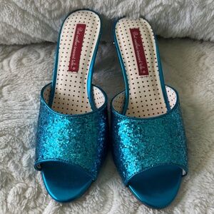 Sparkly blue vintage style kitten heels